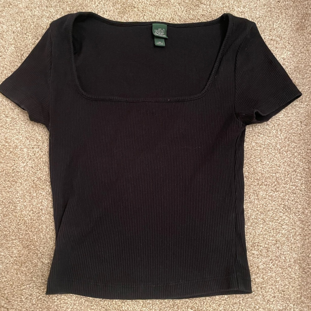 Black Ribbed Square Neck Top